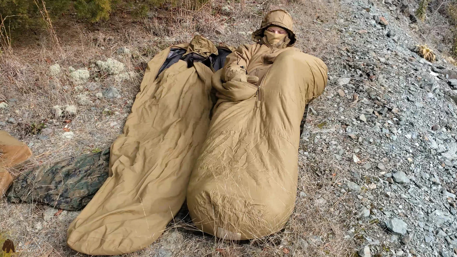 Military sleeping bag and base layers to keep you warm